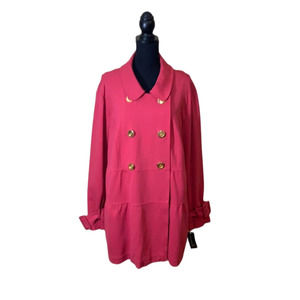 Women's INC International Concepts Double Breasted Swing Coat Coral Pink Size 2X
